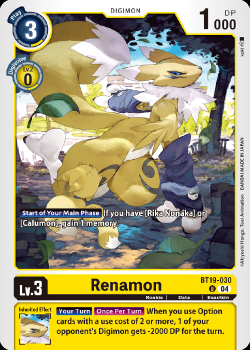 Renamon single card from Digimon Card Game