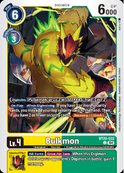 Bulkmon single card from Digimon Card Game