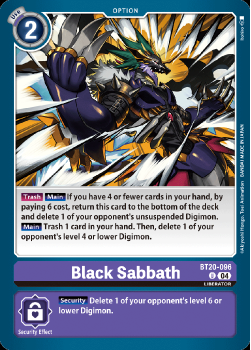 Black Sabbath single card from Digimon Card Game