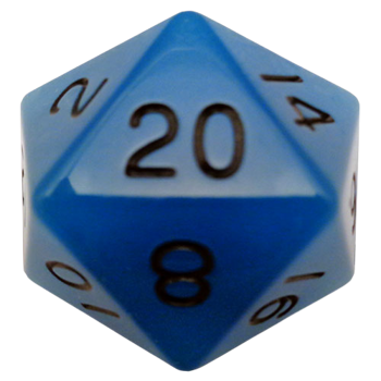 Fanroll - 35mm Mega Acrylic D20 - Glow Blue with Black Numbers