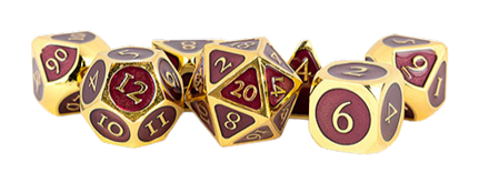 Fanroll - 16mm Metal Polyhedral Dice Set: Gold w/ Purple Enamel