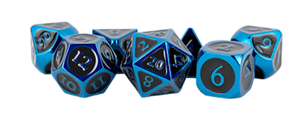 Fanroll - 16mm Metal Polyhedral Dice Set: Blue w/ Black Enamel