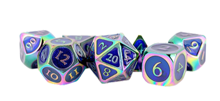 Fanroll - 16mm Metal Polyhedral Dice Set: Rainbow w/ Blue Enamel