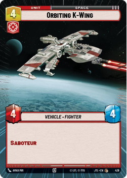 Orbiting K-Wing (HYPERSPACE) single card from Star Wars Unlimited