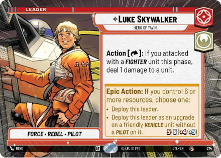Luke Skywalker - Hero of Yavin (HYPERSPACE) single card from Star Wars Unlimited