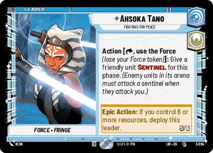 Ahsoka Tano - Fighting For Peace single card from Star Wars Unlimited