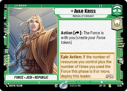 Avar Kriss - Marshal of Starlight single card from Star Wars Unlimited