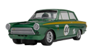 Scalextric Ford Lotus Cortina - Goodwood 2023 - Andrew Jordan + David Dickenson