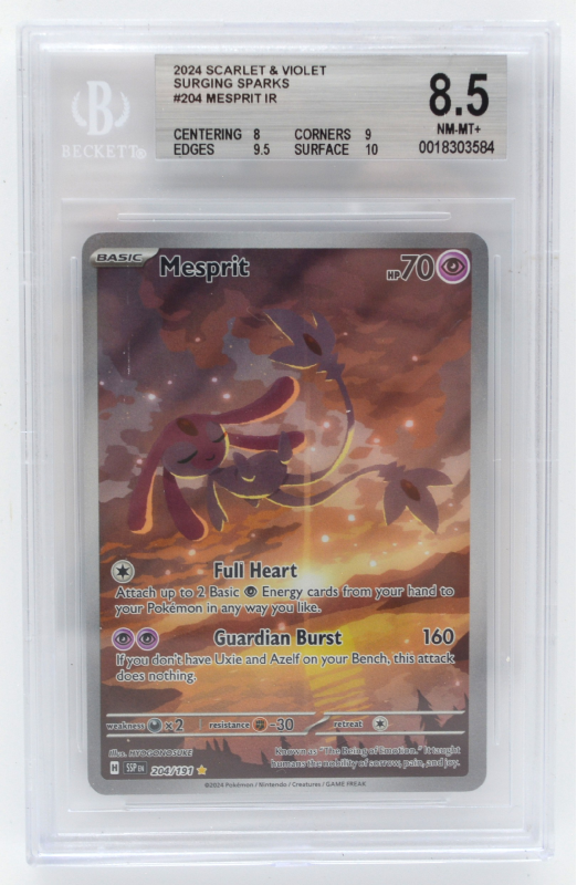 Mesprit (ILLUSTRATION RARE) : 203/191 SURGING SPARKS - BECKETT Graded Card - 8.5 NM-MT+ Mesprit (ILLUSTRATION RARE) : 203/191 SURGING SPARKS - BECKETT Graded Card - 8.5 NM-MT+