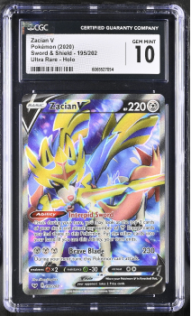Zacian V (ULTRA RARE) : 195/202 SWORD AND SHIELD - CERTIFIED GUARANTY COMPANY Graded Card - 10 GEM MINT