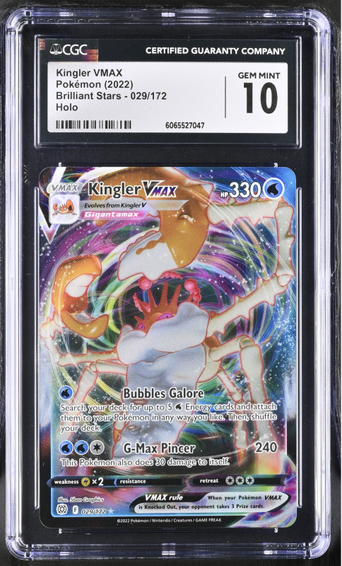 Kingler VMAX (HOLO) : 029/172 BRILLIANT STARS - CERTIFIED GUARANTY COMPANY Graded  Card - 10 GEM MINT