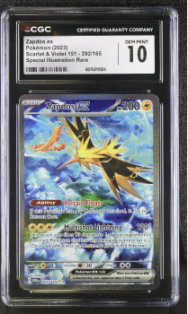 Zapdos EX (SPECIAL ILLUSTRATION RARE) : 202/165 SCARLET AND VIOLET - 151 - CERTIFIED GUARANTY COMPANY Graded Card - 10 GEM MINT