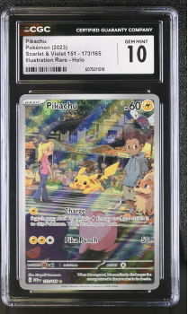 Pikachu (ILLUSTRATION RARE) : 173/165 SCARLET AND VIOLET - 151 - CERTIFIED GUARANTY COMPANY Graded Card - 10 GEM MINT