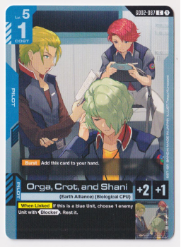 Orga, Crot, and Shani single card from Gundam TCG