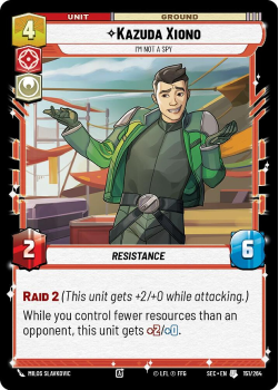 Kazuda Xiono - I'm Not A Spy single card from Star Wars Unlimited