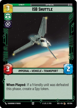 ISB Shuttle single card from Star Wars Unlimited