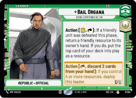 Bail Organa - Doing Everything He Can single card from Star Wars Unlimited