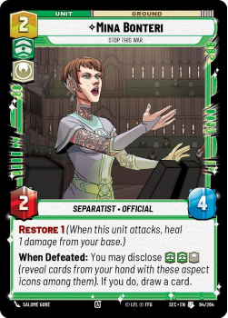 Mina Bonteri - Stop This War single card from Star Wars Unlimited