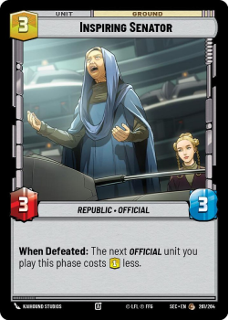 Inspiring Senator single card from Star Wars Unlimited