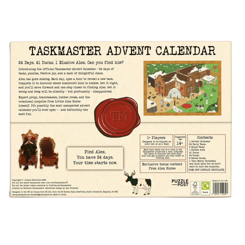 Taskmaster Calendar Taskmaster Advent Calendar 2025, Puzzle Post Official Puzzle Countdown