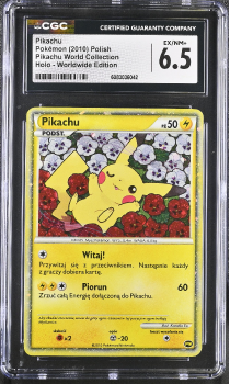 Pikachu (HOLO)(POLISH) : PIKACHU WORLD COLLECTION - CERTIFIED GUARANTY COMPANY Graded Card - 6 EX/NM+