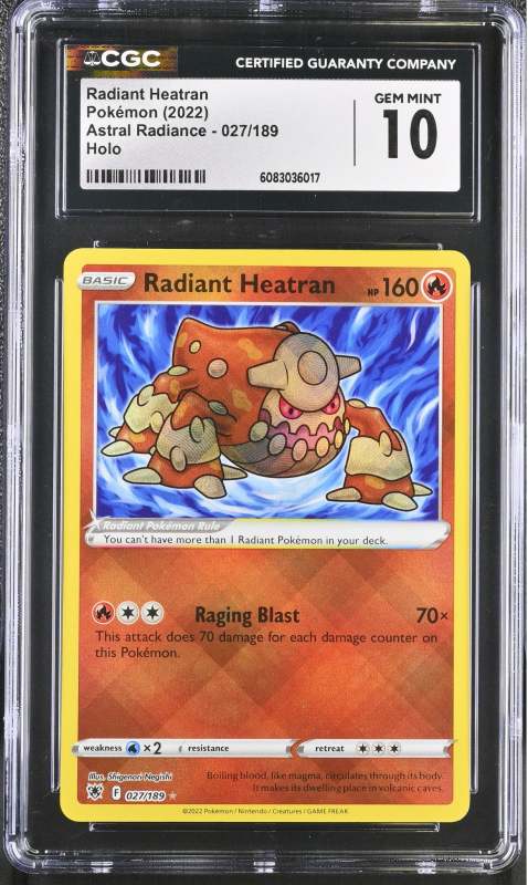 Radiant Heatran (HOLO) : 001/189 ASTRAL RADIANCE - CERTIFIED GUARANTY COMPANY Graded Card - 10 GEM MINT Radiant Heatran (HOLO) : 001/189 ASTRAL RADIANCE - CERTIFIED GUARANTY COMPANY Graded Card - 10 GEM MINT