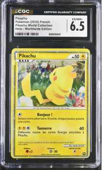 Pikachu (HOLO)(FRENCH) : PIKACHU 2010 WORLD COLLECTION - CERTIFIED GUARANTY COMPANY Graded Card - 6.5 EX/NM+