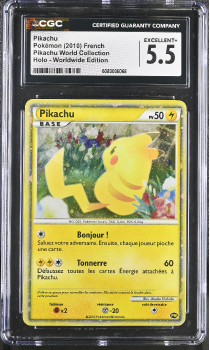 Pikachu (HOLO)(FRENCH) : PIKACHU 2010 WORLD COLLECTION - CERTIFIED GUARANTY COMPANY Graded Card - 5.5 EXCELLENT+