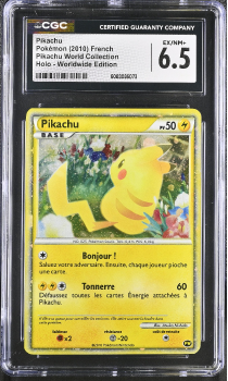 Pikachu (HOLO)(FRENCH) : PIKACHU 2010 WORLD COLLECTION - CERTIFIED GUARANTY COMPANY Graded Card - 6.5 EX/NM+