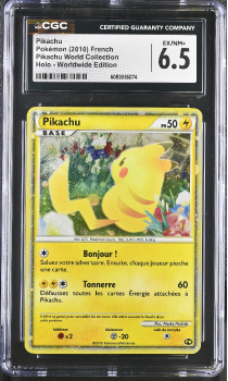 Pikachu (HOLO)(FRENCH) : PIKACHU 2010 WORLD COLLECTION - CERTIFIED GUARANTY COMPANY Graded Card - 6.5 EX/NM+