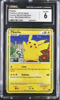 Pikachu (HOLO)(ITALIAN) : PIKACHU 2010 WORLD COLLECTION - CERTIFIED GUARANTY COMPANY Graded Card - 6 EX/NM