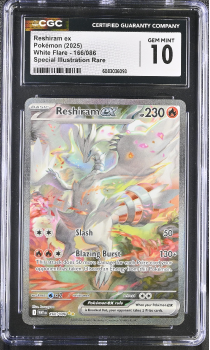 Reshiram EX (SPECIAL ILLUSTRATION RARE) : 166/086 SCARLET AND VIOLET - WHITE FLARE - CERTIFIED GUARANTY COMPANY Graded Card - 10 GEM MINT
