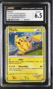 Pikachu (PROMO)(GERMAN) : PIKACHU WORLD COLLECTION 2010 - CERTIFIED GUARANTY COMPANY Graded Card - 6.5 EX/NM+