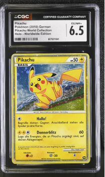 Pikachu (PROMO)(GERMAN) : PIKACHU WORLD COLLECTION 2010 - CERTIFIED GUARANTY COMPANY Graded Card - 6.5 EX/NM+