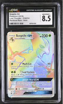 Sceptile GX (RAINBOW RARE - HOLO) : 216/214 SUN AND MOON - LOST THUNDER - CERTIFIED GUARANTY COMPANY Graded Card - 8.5 NM/MINT+