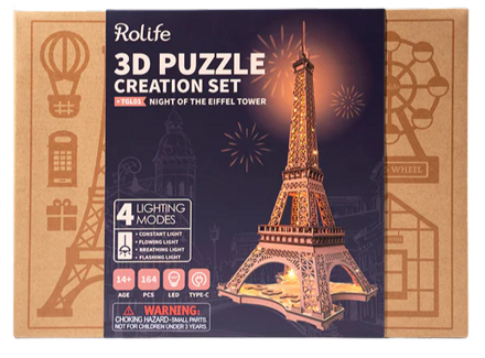 Rolife Night of the Eiffel Tower 3D Wooden Puzzle TGL01