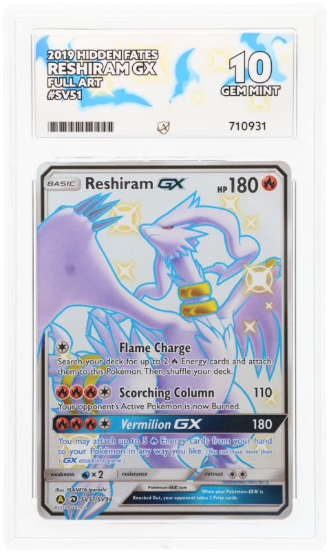 Reshiram GX (FULL ART) : SV51/SV94 SUN AND MOON - HIDDEN FATES - ACE GRADING Graded Card - 10 GEM MINT Reshiram GX (FULL ART) : SV51/SV94 SUN AND MOON - HIDDEN FATES - ACE GRADING Graded Card - 10 GEM MINT