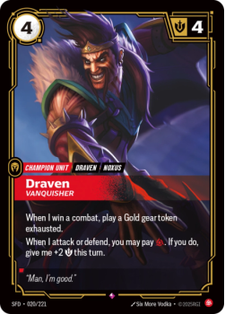Draven, Vanquisher single card from Riftbound : League of Legends Card Game