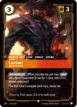 Lucian, Merciless (Alternate Art) single card from Riftbound : League of Legends Card Game
