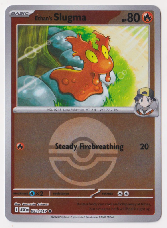 Ethan's Slugma (POKE BALL REVERSE HOLO) : MEGA EVOLUTION - ASCENDED HEROES 23/217 - Pokemon Single Card Ethan's Slugma (POKE BALL REVERSE HOLO) : MEGA EVOLUTION - ASCENDED HEROES 23/217 - Pokemon Single Card