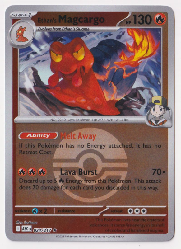 Ethan's Magcargo (POKE BALL REVERSE HOLO) : MEGA EVOLUTION - ASCENDED HEROES 24/217 - Pokemon Single Card Ethan's Magcargo (POKE BALL REVERSE HOLO) : MEGA EVOLUTION - ASCENDED HEROES 24/217 - Pokemon Single Card