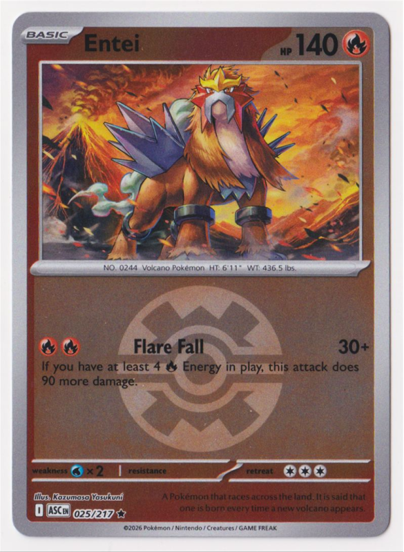 Entei (QUICK BALL REVERSE HOLO) : MEGA EVOLUTION - ASCENDED HEROES 25/217 - Pokemon Single Card Entei (QUICK BALL REVERSE HOLO) : MEGA EVOLUTION - ASCENDED HEROES 25/217 - Pokemon Single Card