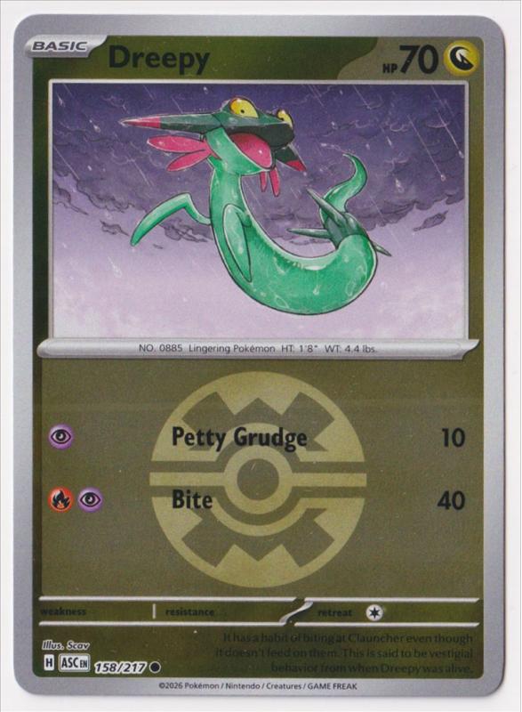 Dreepy (QUICK BALL REVERSE HOLO) : MEGA EVOLUTION - ASCENDED HEROES 158/217  - Pokemon Single Card