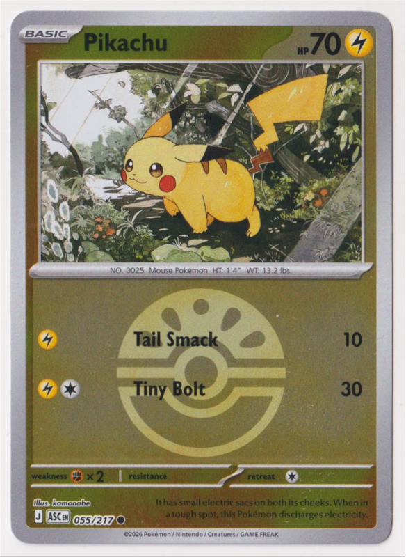 Pikachu (FRIEND BALL REVERSE HOLO) : MEGA EVOLUTION - ASCENDED HEROES  55/217 - Pokemon Single Card