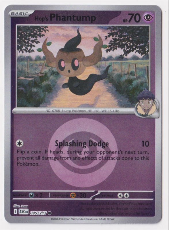 Hop's Phantump (REVERSE HOLO) : MEGA EVOLUTION - ASCENDED HEROES 95/217 - Pokemon Single Card Hop's Phantump (REVERSE HOLO) : MEGA EVOLUTION - ASCENDED HEROES 95/217 - Pokemon Single Card
