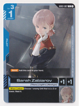 Sarah Zabiarov single card from Gundam Card Game
