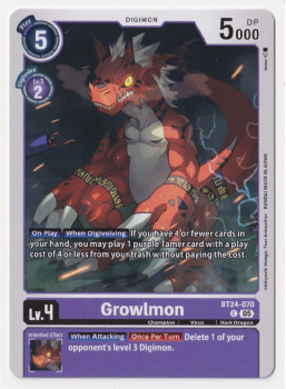 Growlmon single card from Digimon Card Game