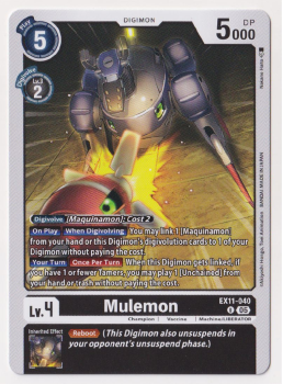 Mulemon single card from Digimon Card Game