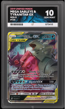 Mega Sableye and Tyranitar GX (HOLO) : 126/236 UNIFIED MINDS - ACE GRADING Graded Card – 10 GEM MINT