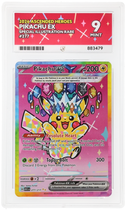 Pikachu EX (SPECIAL ILLUSTRATION RARE) : 277/217 MEGA EVOLUTION ASCENDED HEROES - ACE GRADING Graded Card 9 Pikachu EX (SPECIAL ILLUSTRATION RARE) : 277/217 MEGA EVOLUTION ASCENDED HEROES - ACE GRADING Graded Card 9